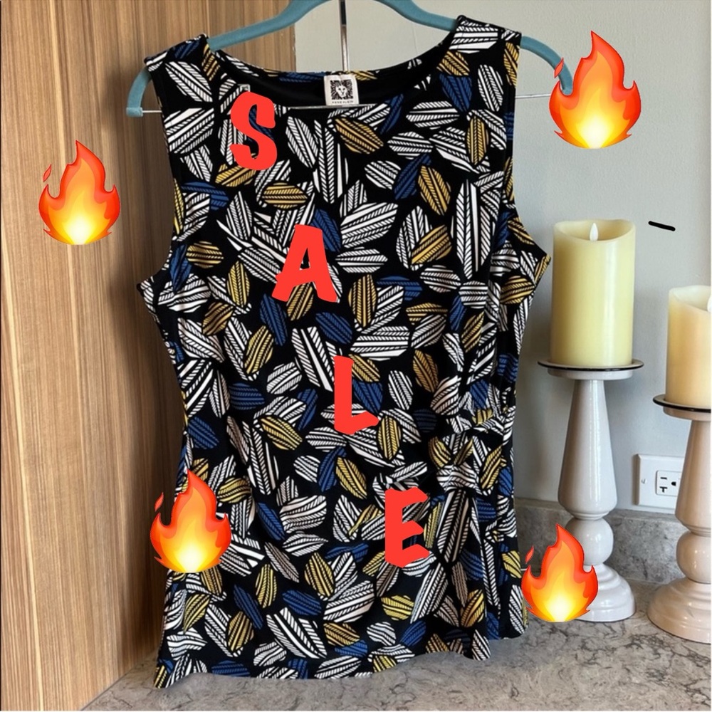 Anne Klein Black, White, and Gold Patterned Blouse Size Medium - SALE!!!